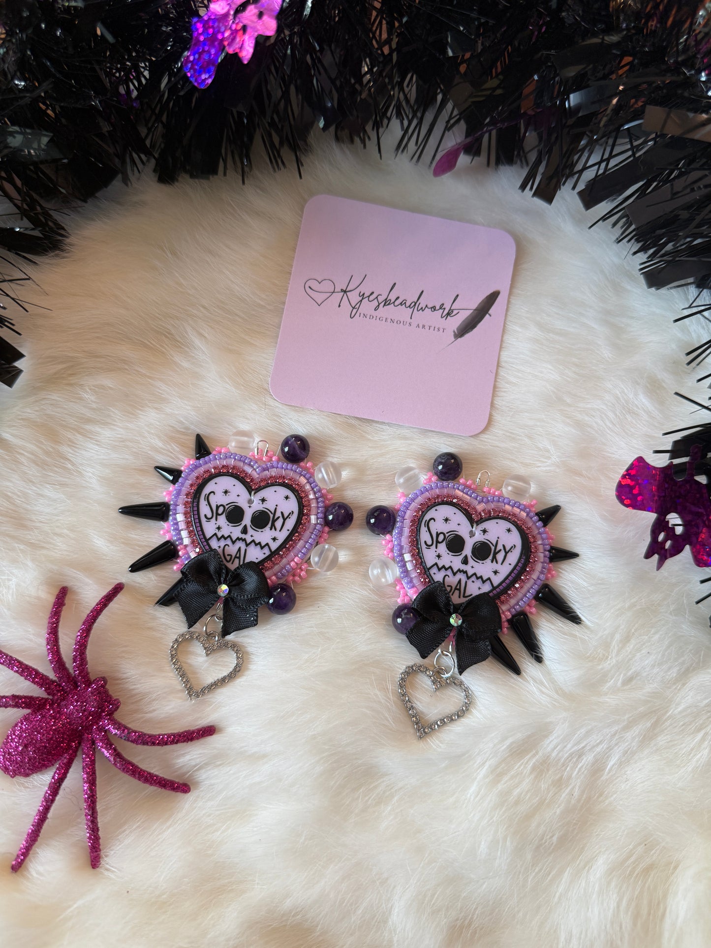 Spooky Gal Spiked Beaded Earrings With Lanyard Set