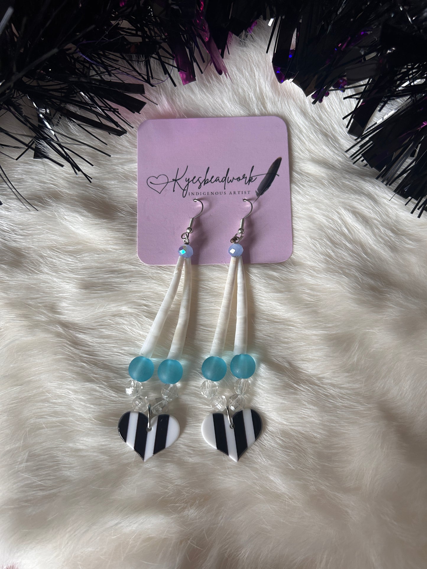 Stripe Spooky Blue Dentalium Earrings