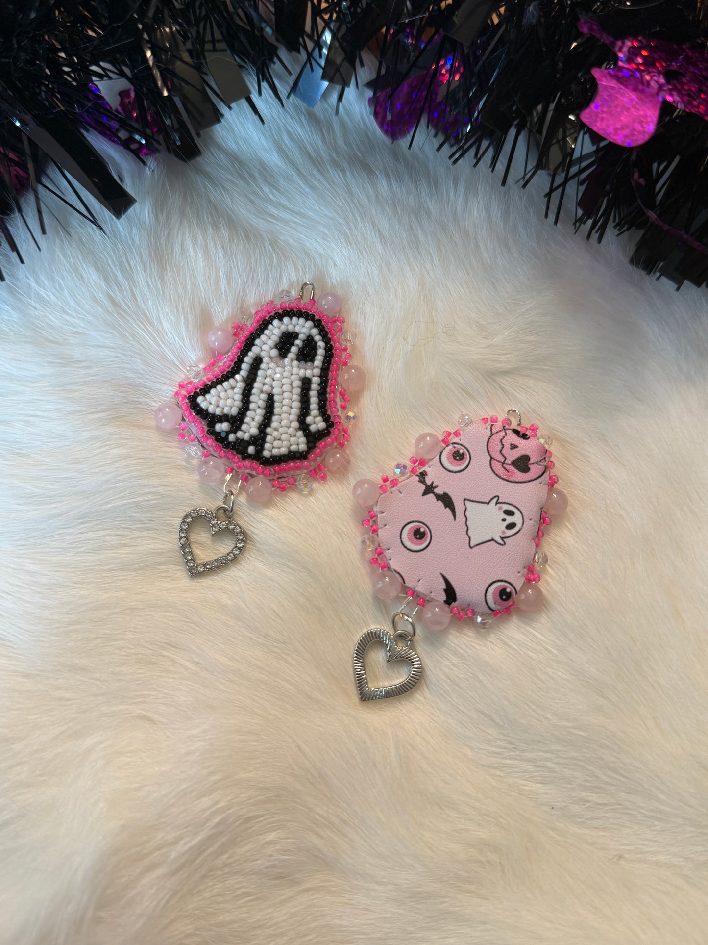 Hot Pink Ghost Beaded Earrings