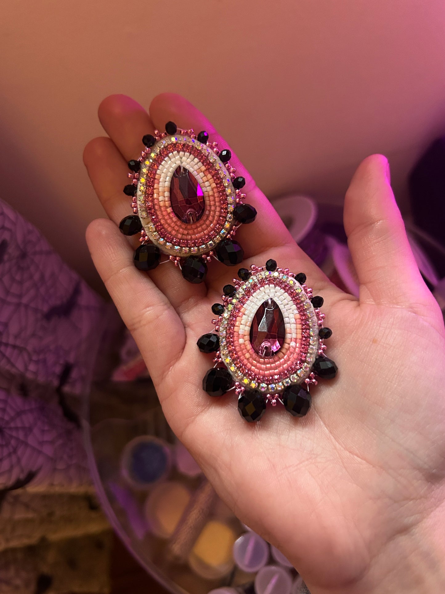 Ruby Pink Beaded Earrings