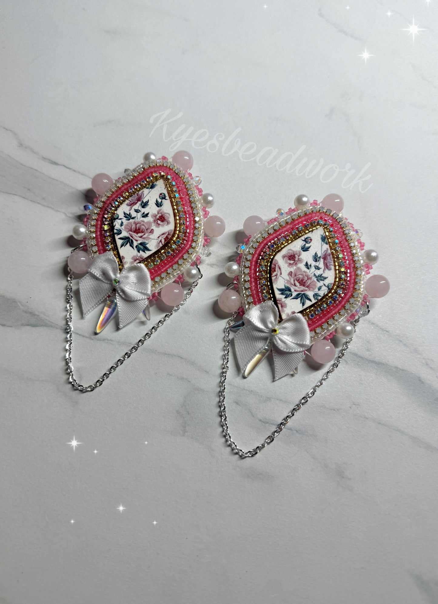 Floral Spiked earrings with Chains