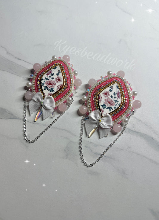 Floral Spiked earrings with Chains