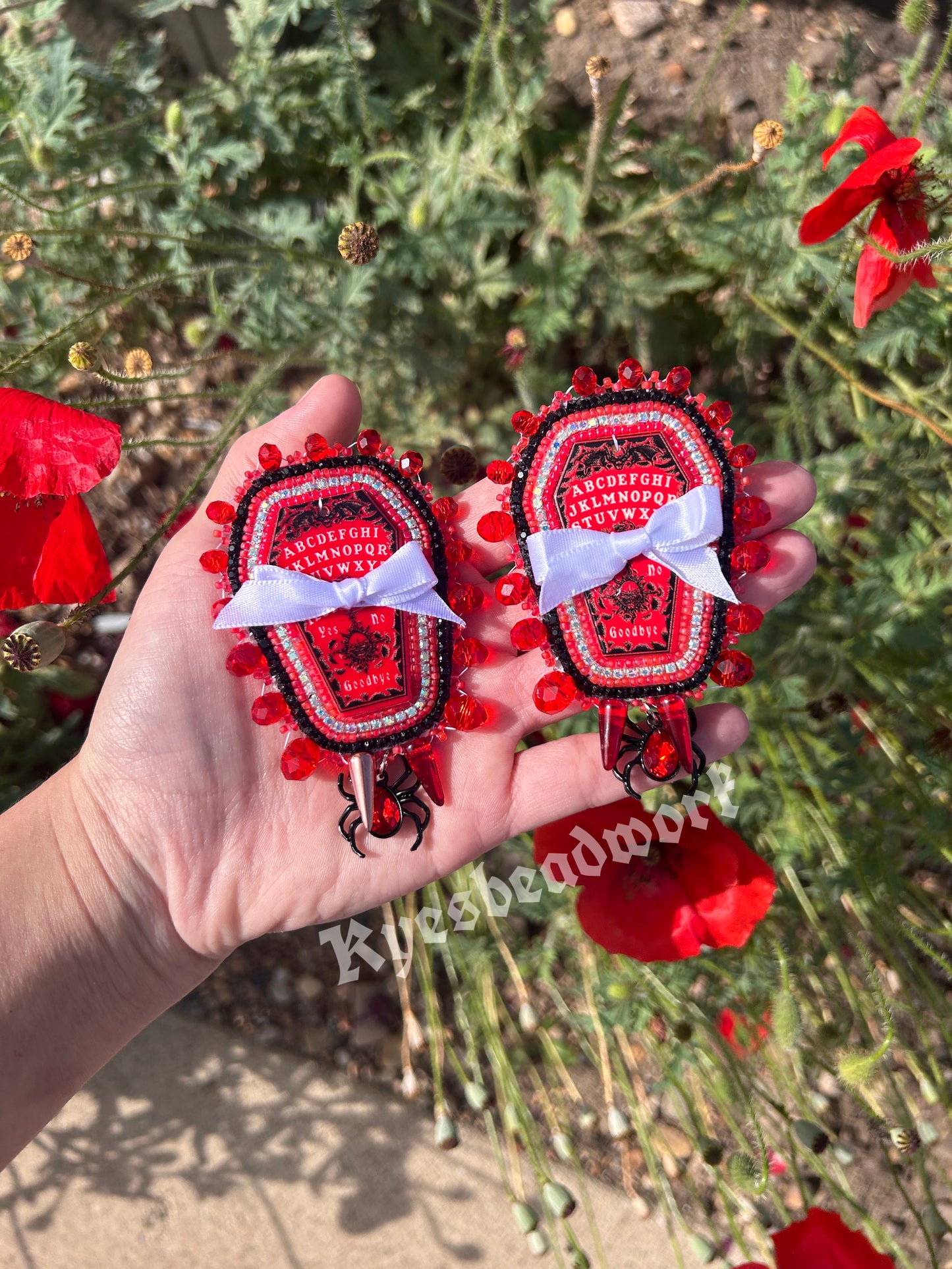 Red Ouija Coffin Spiked Earrings