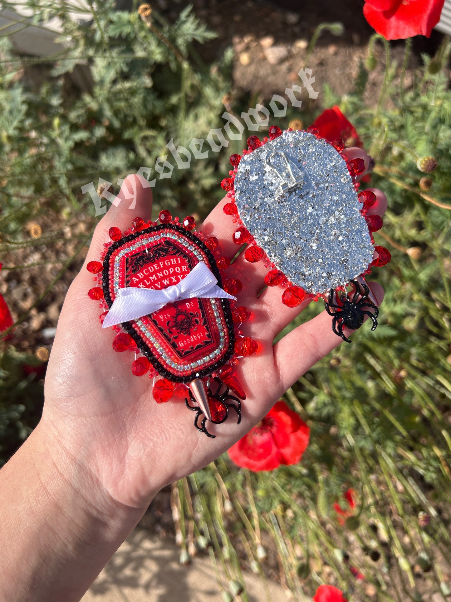 Red Ouija Coffin Spiked Earrings