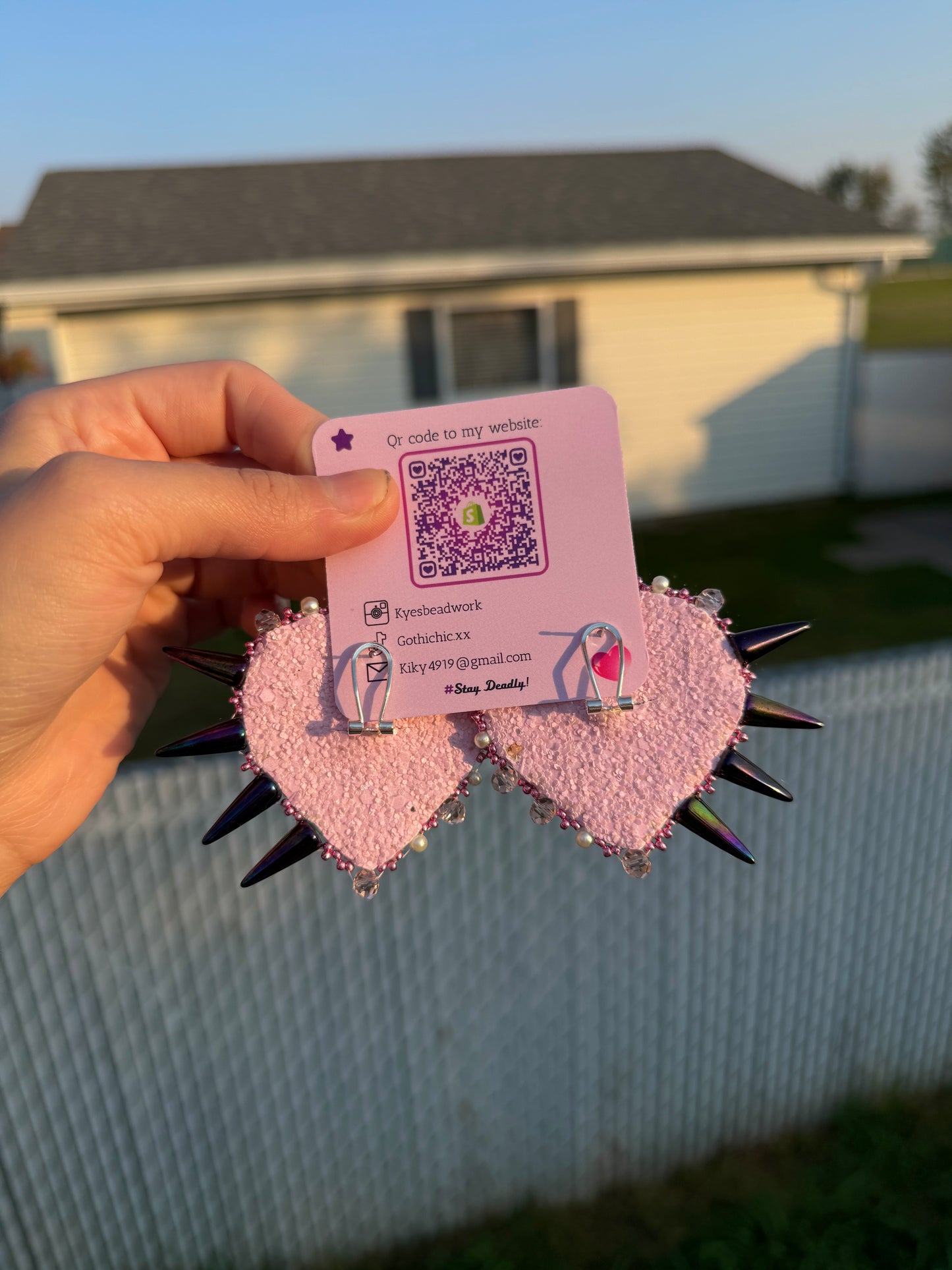Spider Web Heart Pink Spiked Earrings