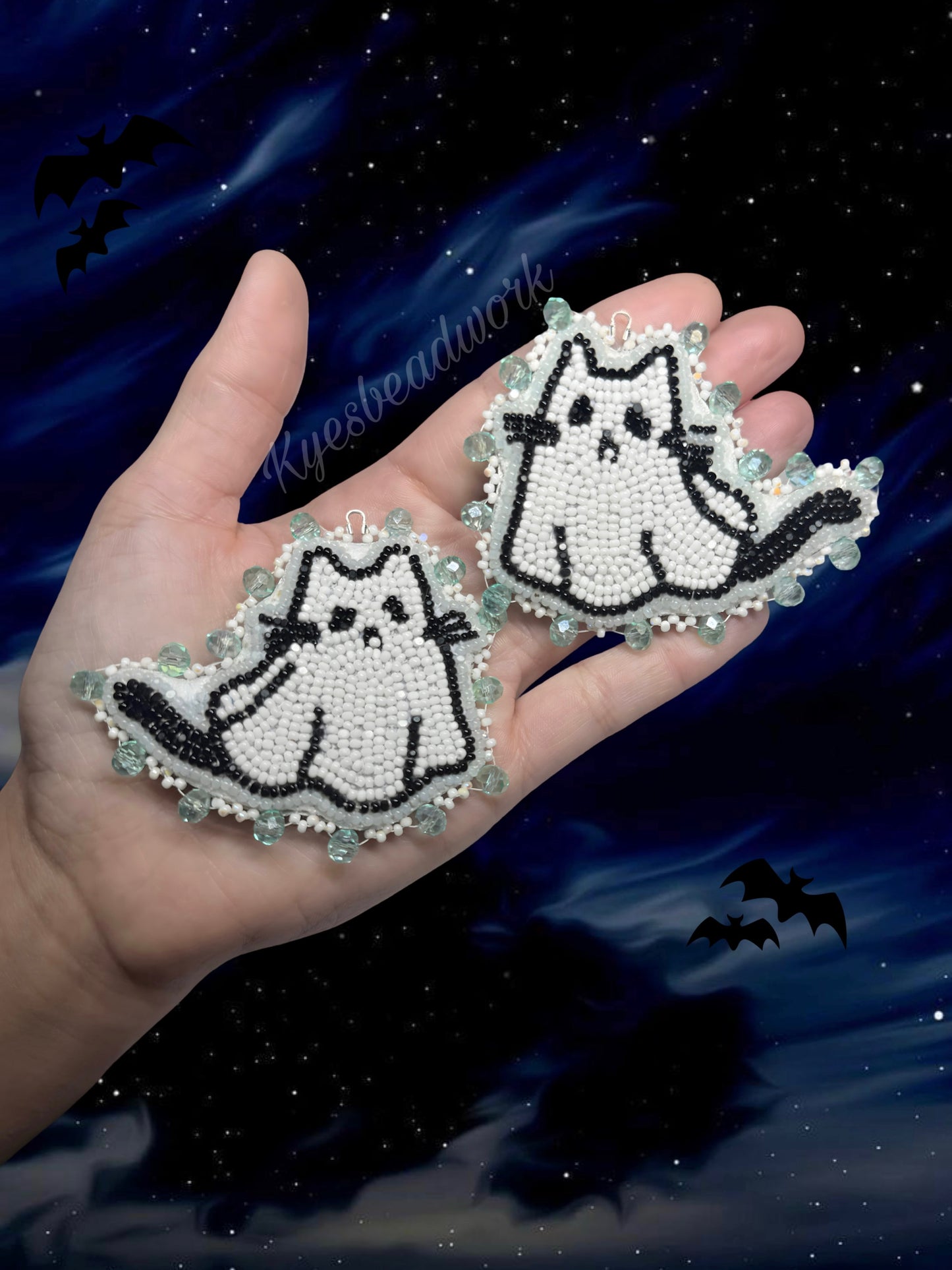Ghost kitty Beaded Earrings