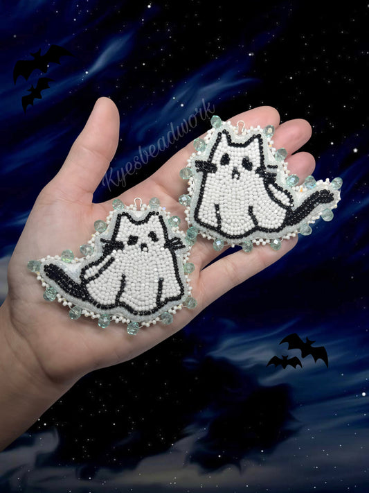 Ghost kitty Beaded Earrings