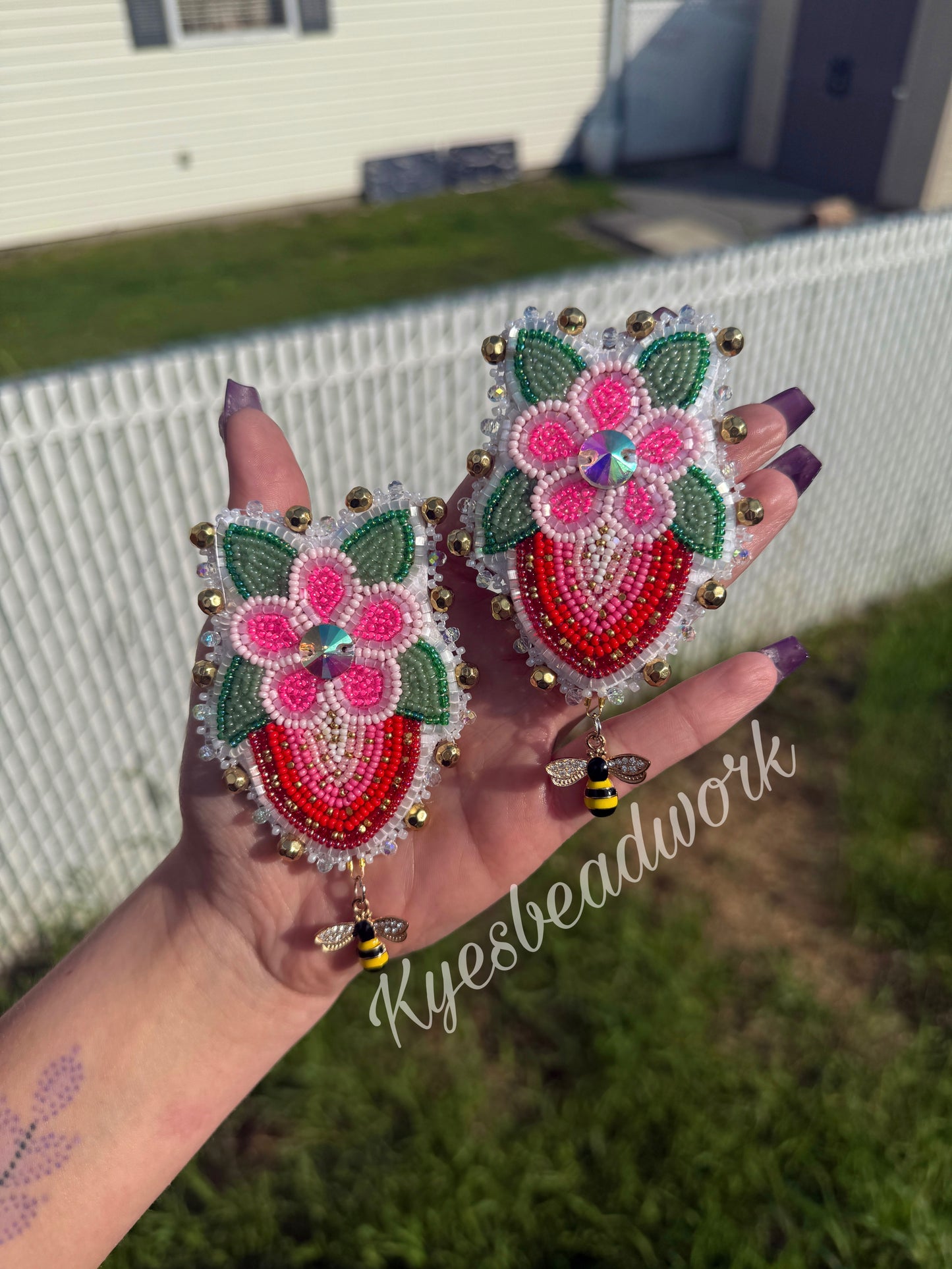 Floral Strawberries Beaded Earrings