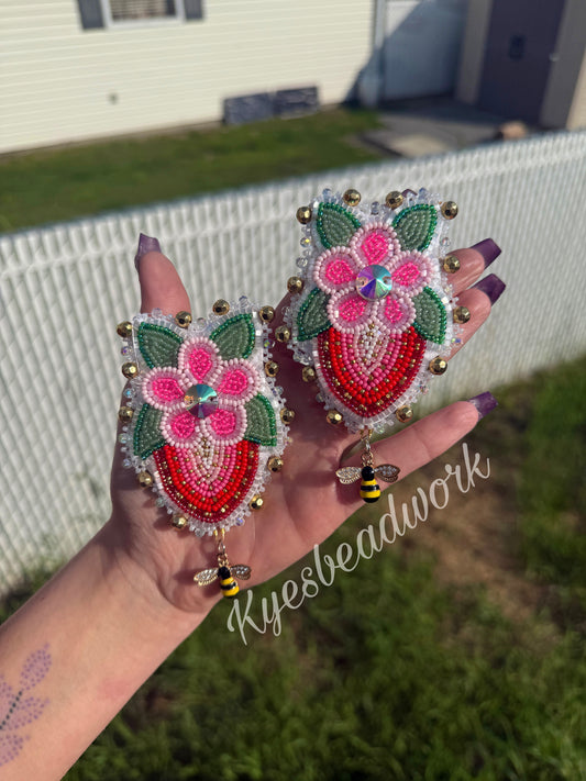 Floral Strawberries Beaded Earrings