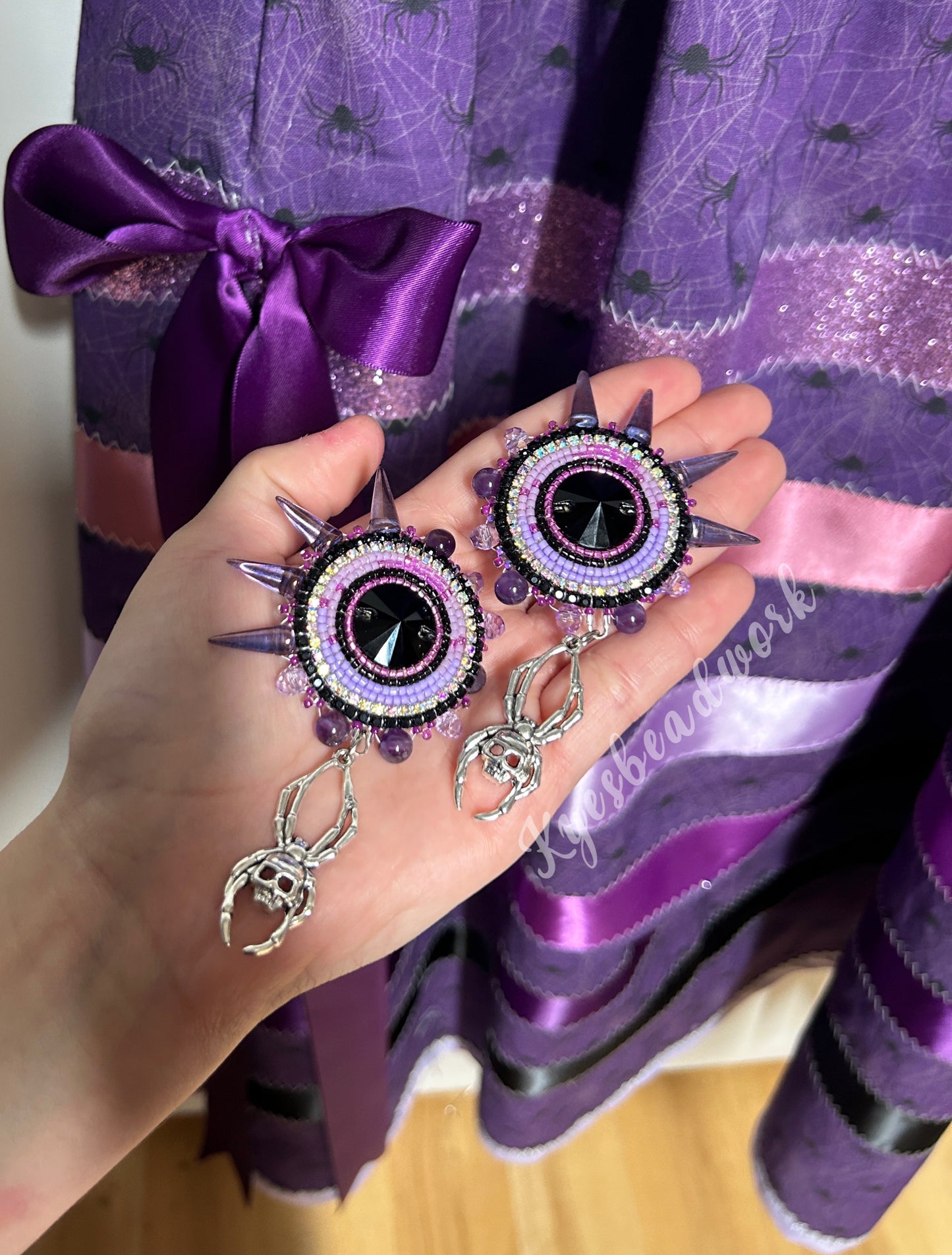 Purple Ribbon Skirt & Spider Earring Set 🕷️🕸️💜