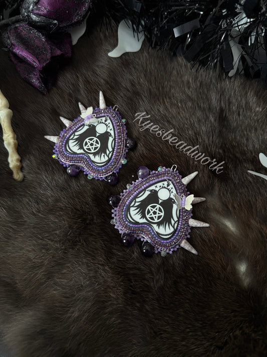 Ouija Purple Pentagon Spiked Earrings