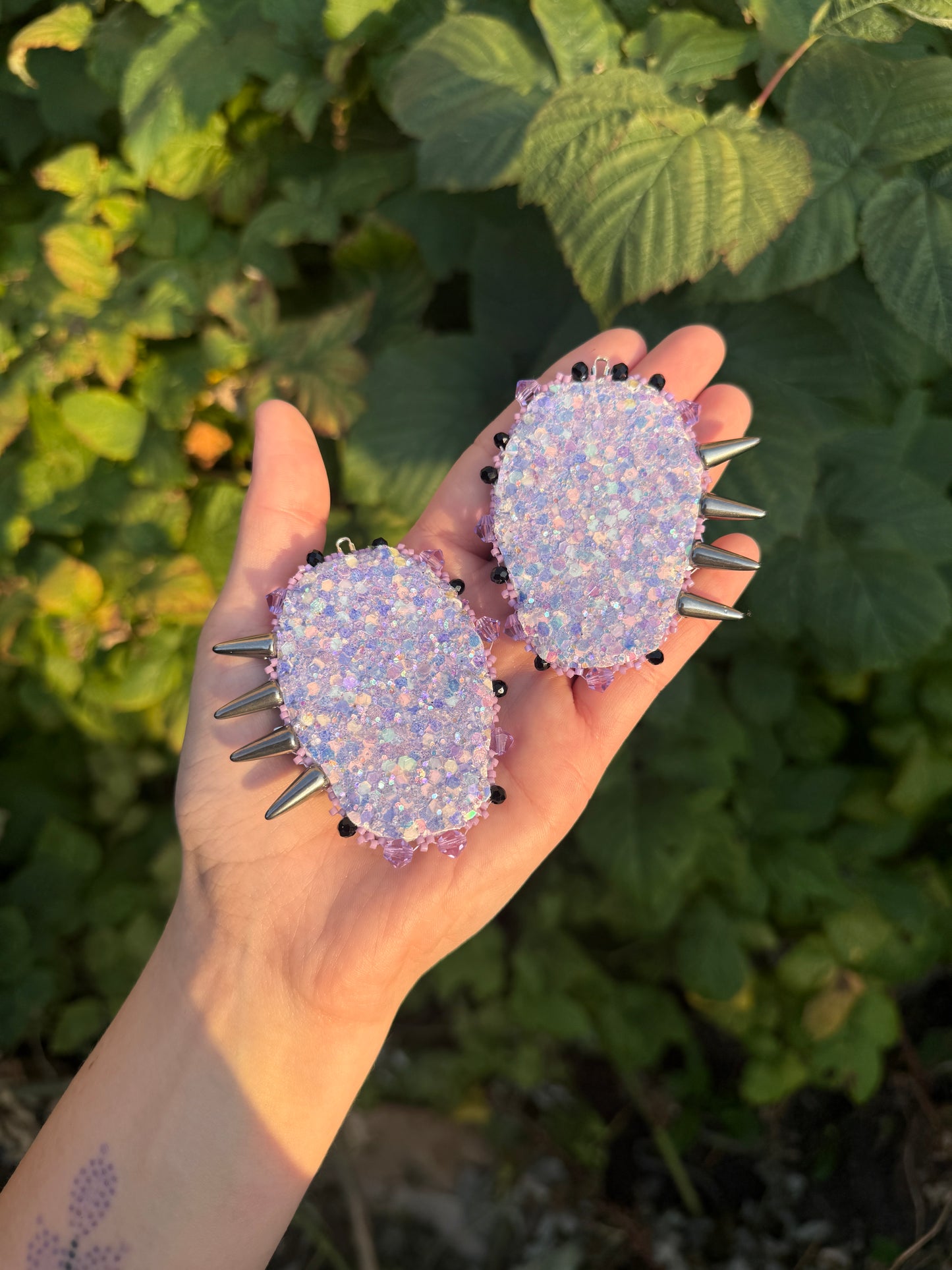 Purple Casket Spiked Earrings