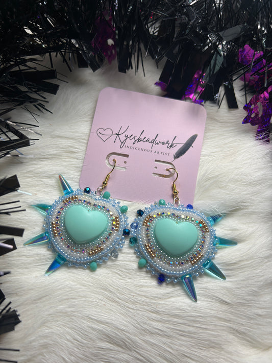 Blue Spiked Heart Earrings