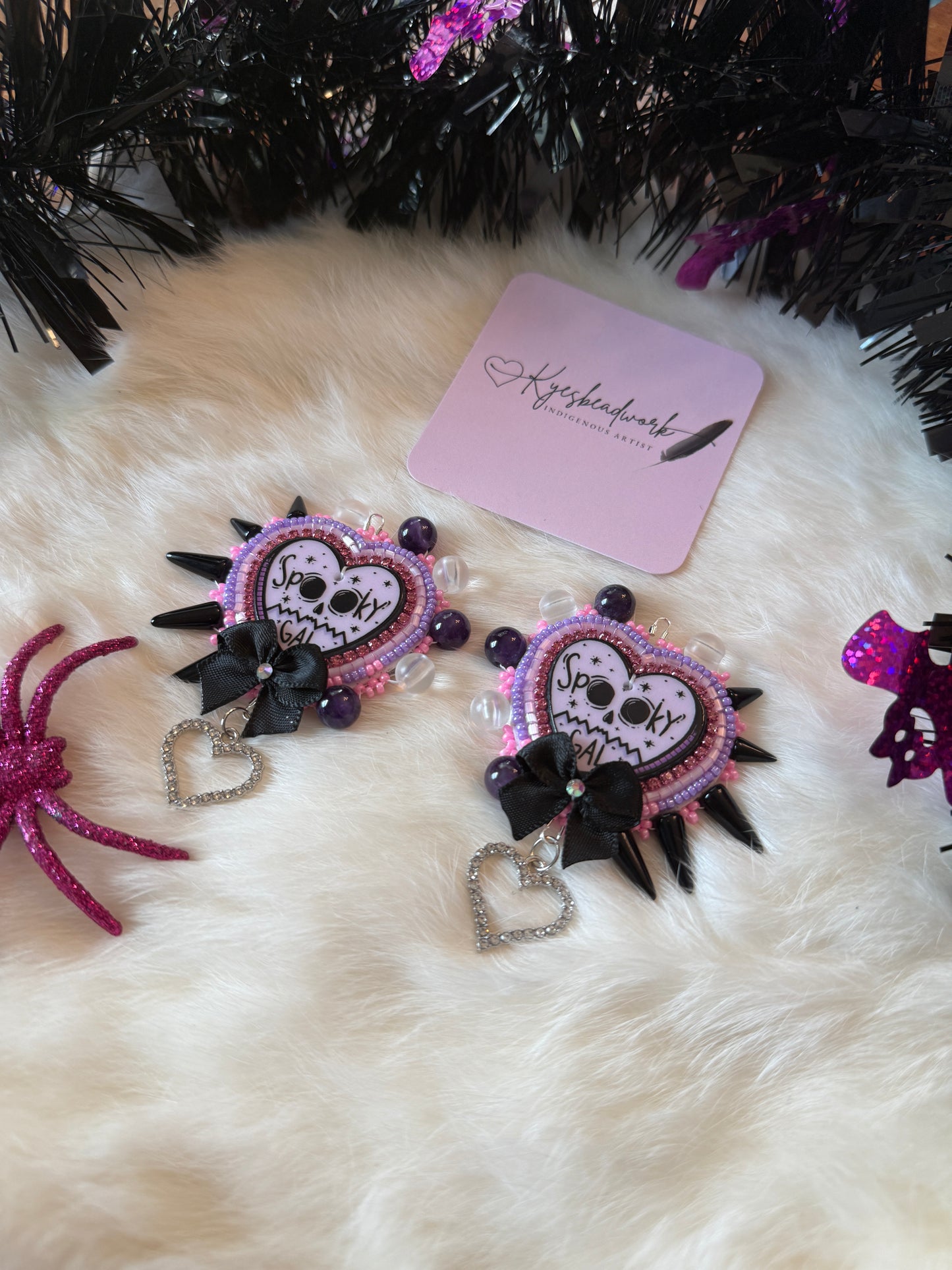 Spooky Gal Spiked Beaded Earrings With Lanyard Set