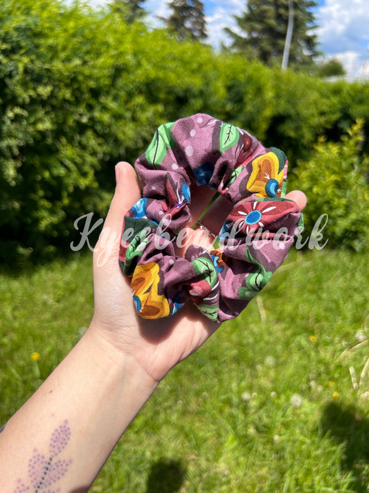 Maroon Purple Floral Indigenous Scrunchie