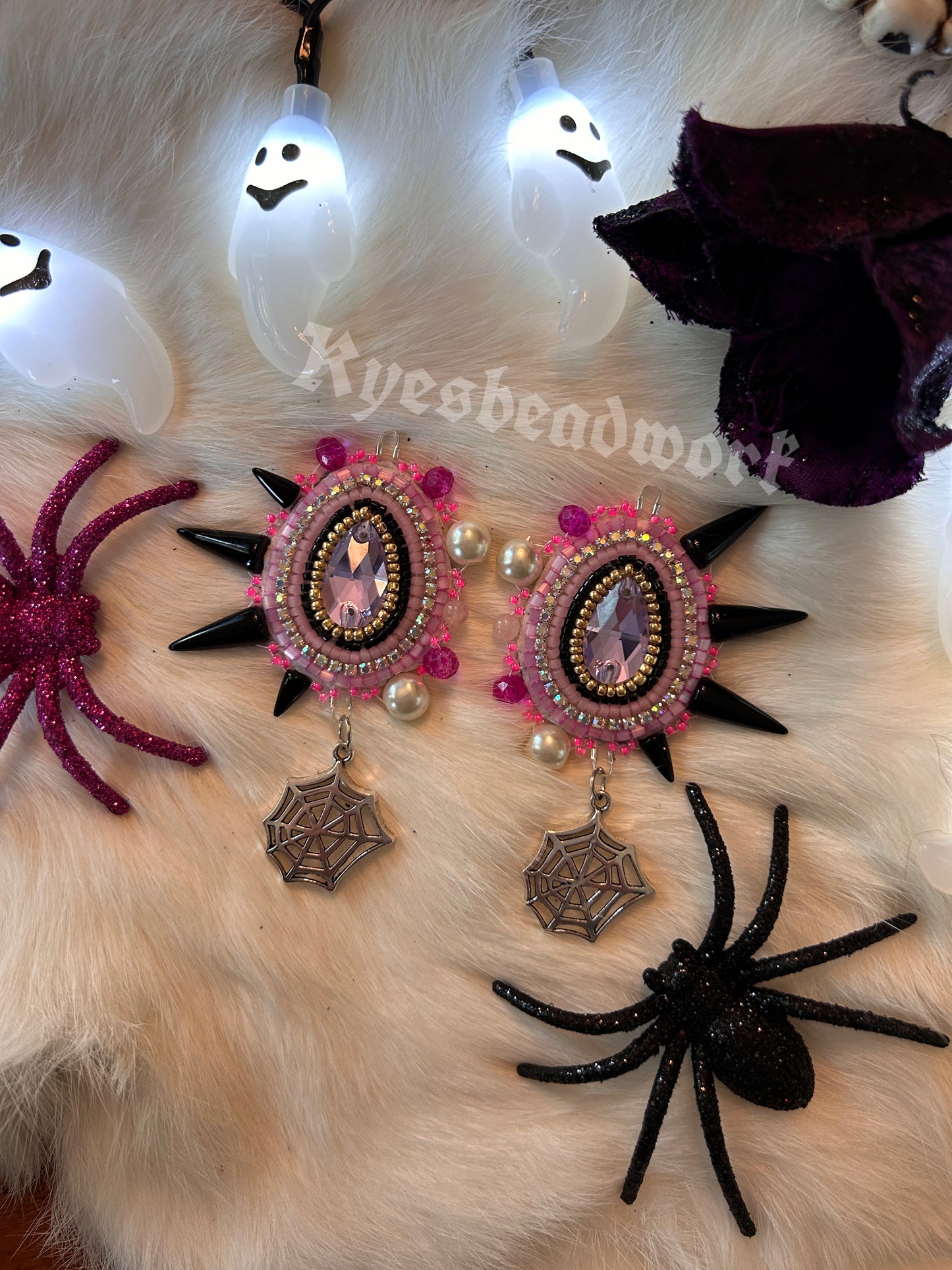 Pink Spiked Web Earrings