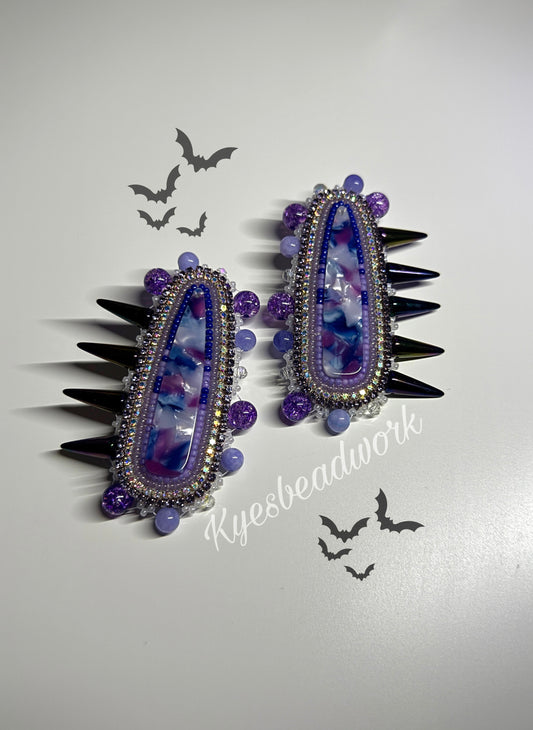 Purple Marble Spiked Earrings