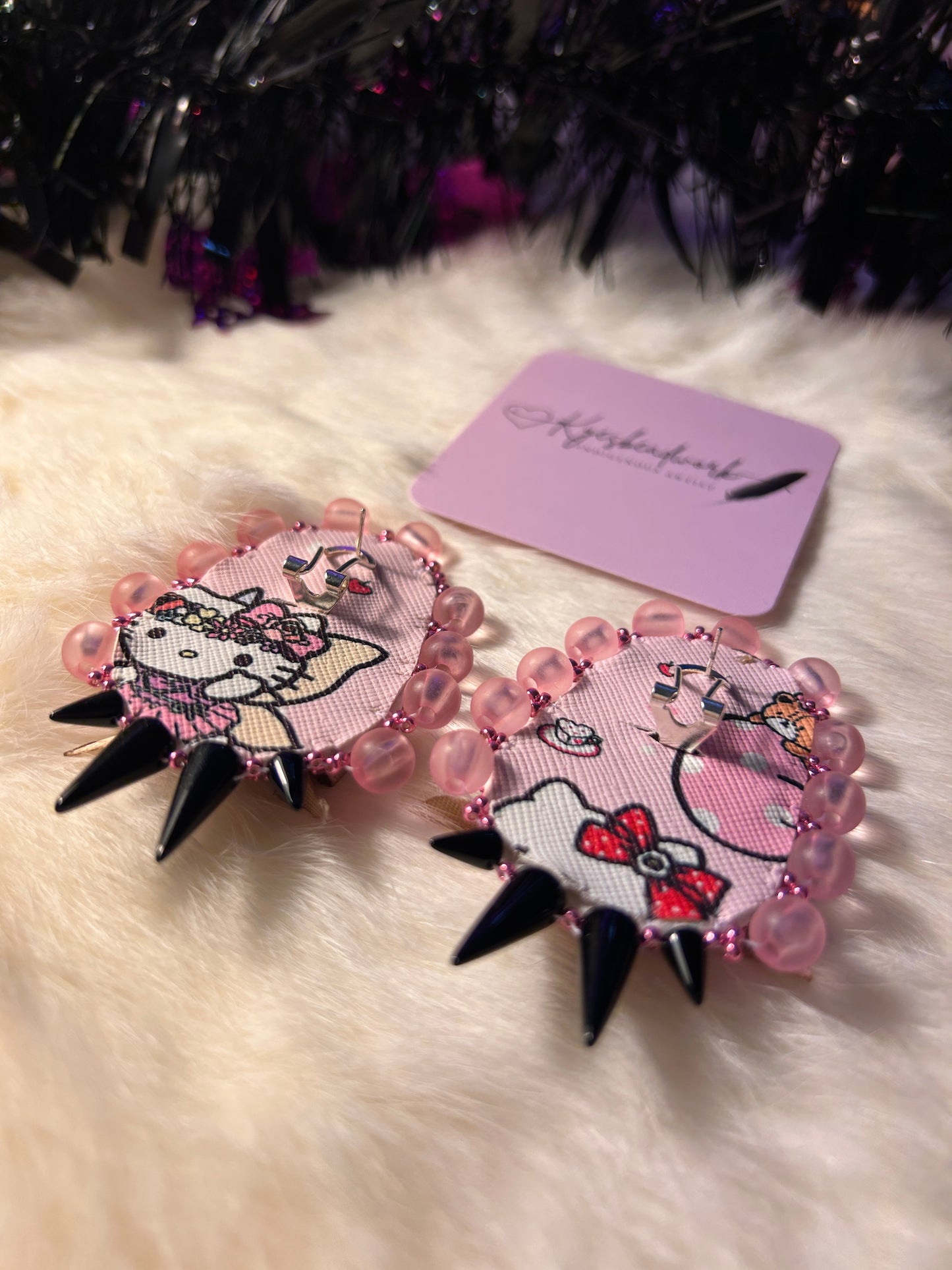 Pink Black Spiked Floral Earrings