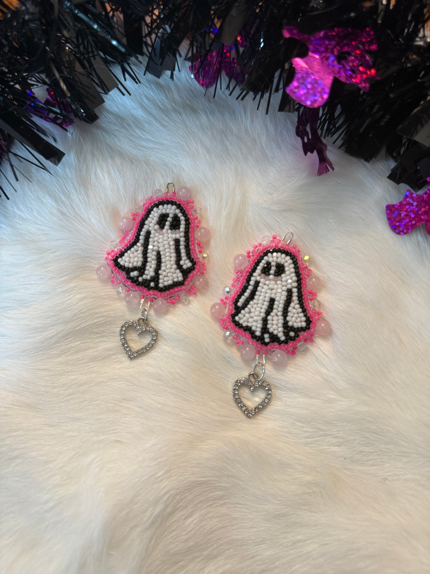 Hot Pink Ghost Beaded Earrings