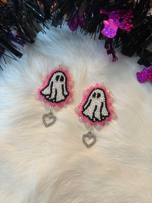 Hot Pink Ghost Beaded Earrings