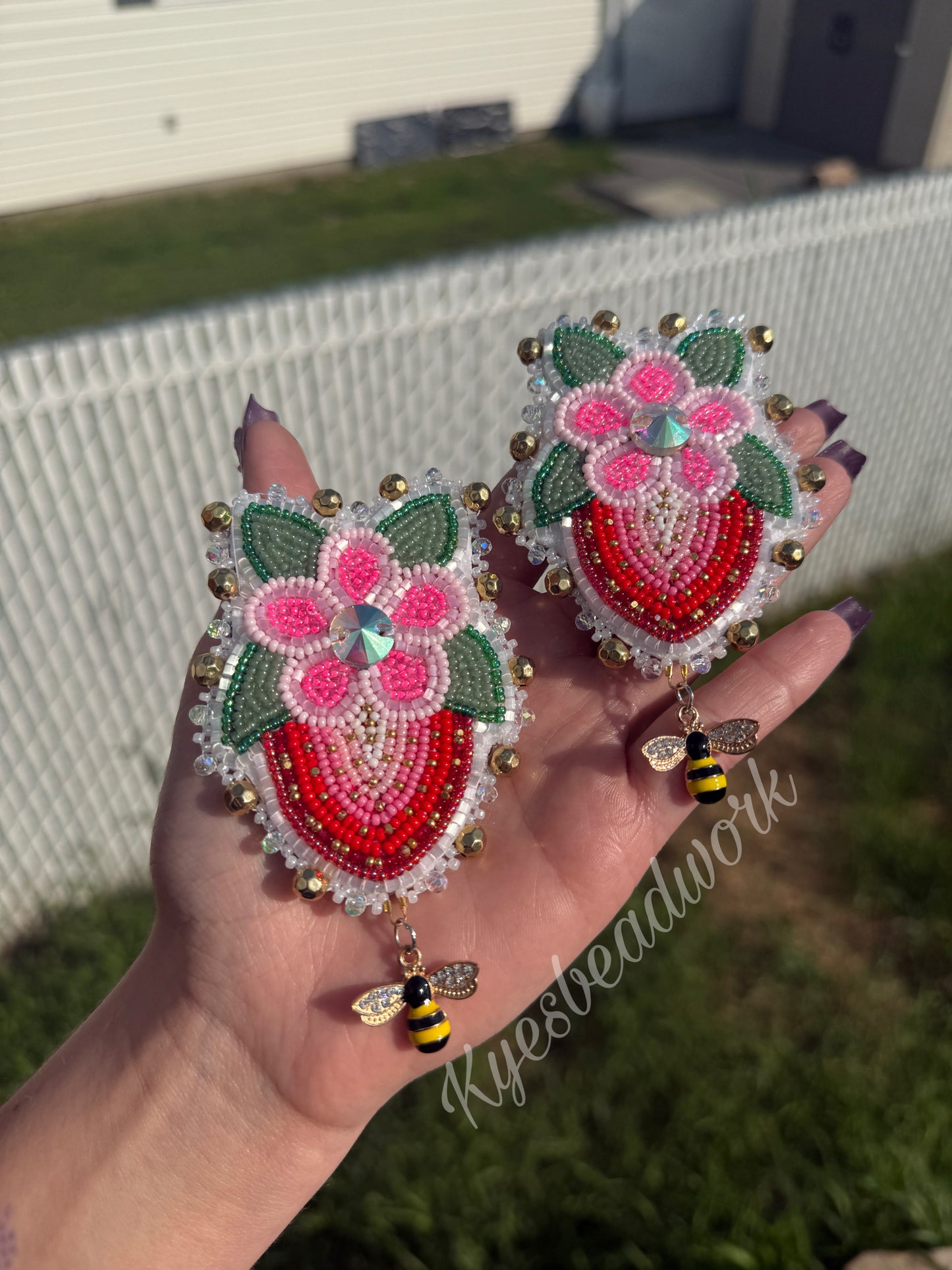 Floral Strawberries Beaded Earrings
