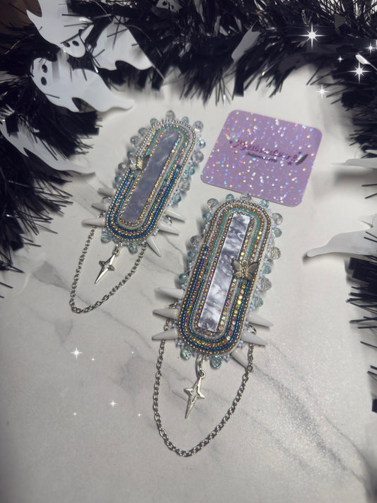 Icy Blue Spiked Earrings With Chains & Stars 🩵🕷️