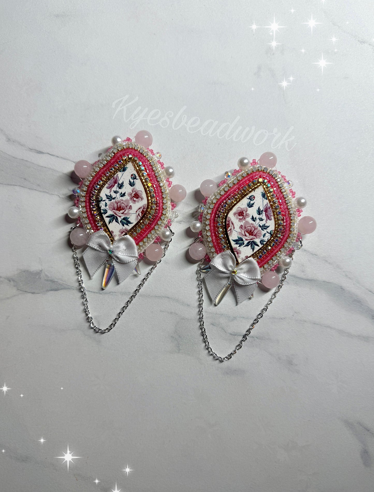 Floral Spiked earrings with Chains