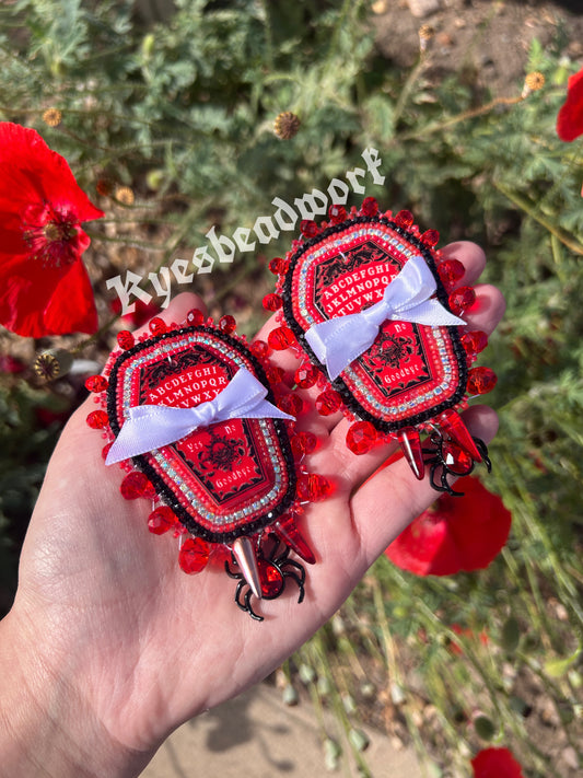 Red Ouija Coffin Spiked Earrings