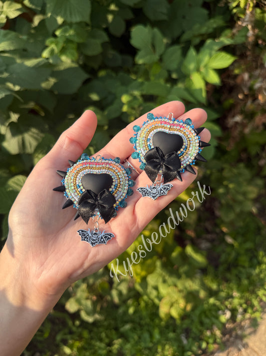 Spiked Heart Bat Earrings