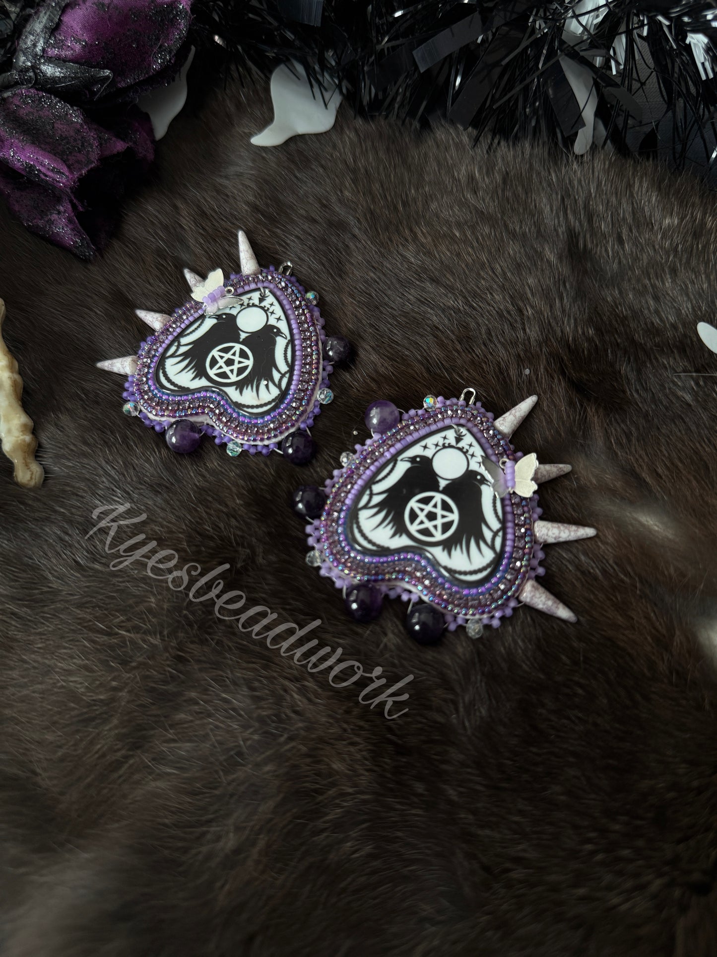 Ouija Purple Pentagon Spiked Earrings
