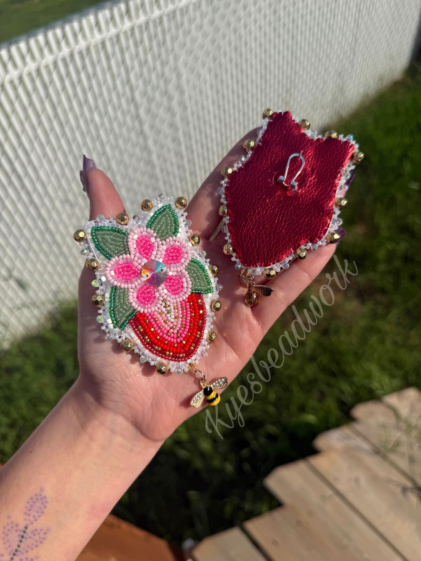 Floral Strawberries Beaded Earrings
