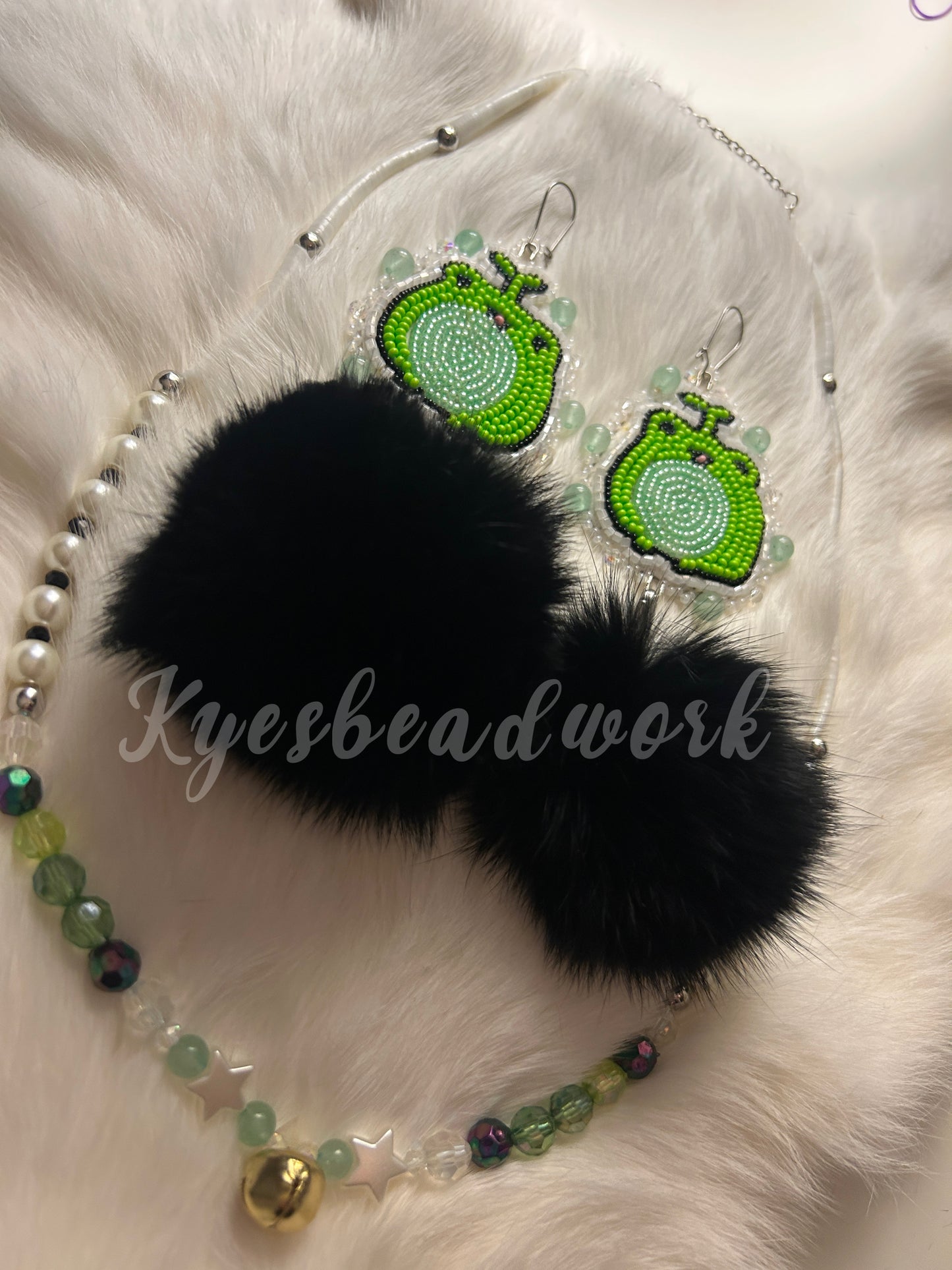 Frog Pom Earrings With Dentalium Necklace