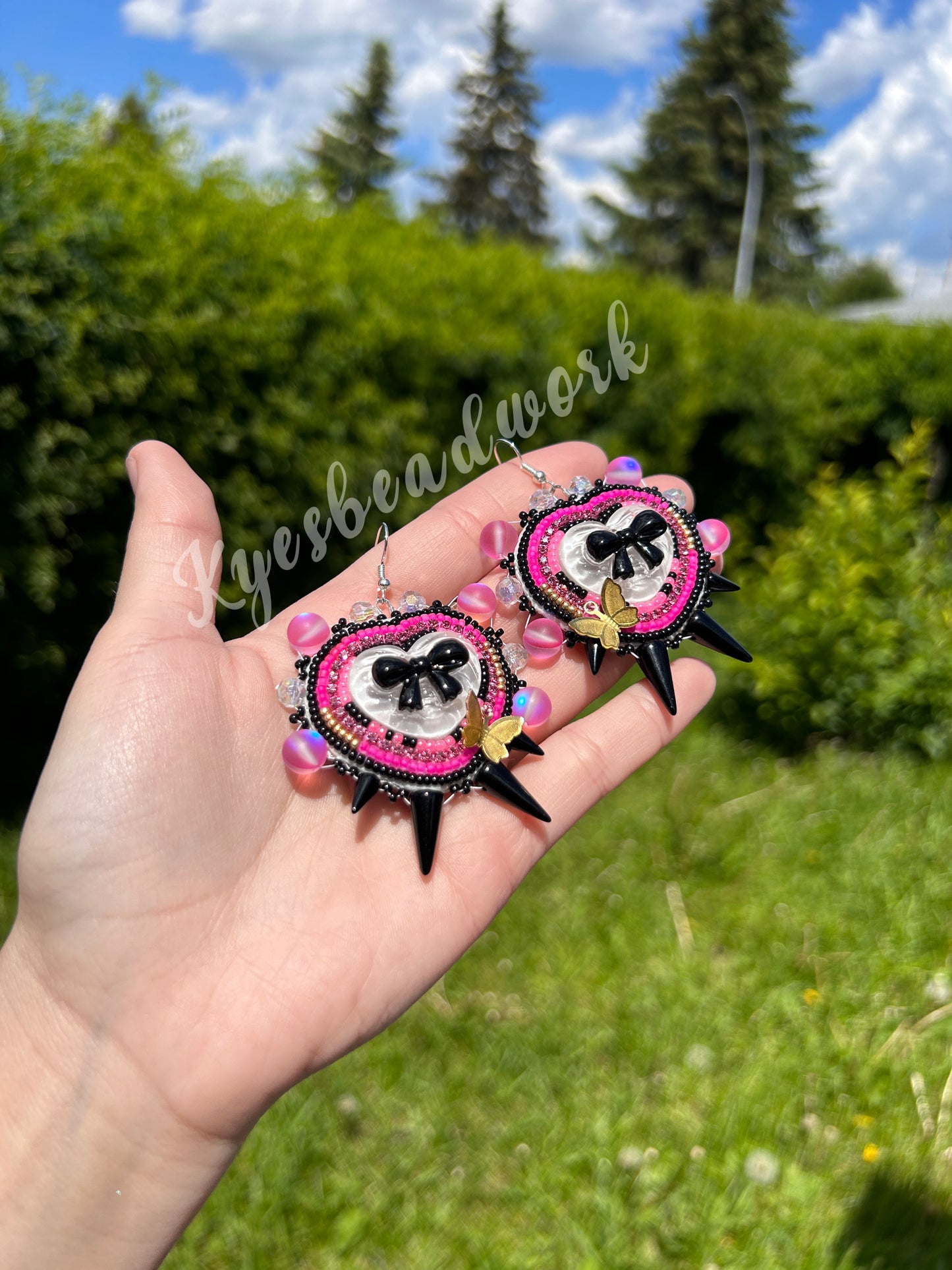 Neon Heart Bow Spiked Earrings