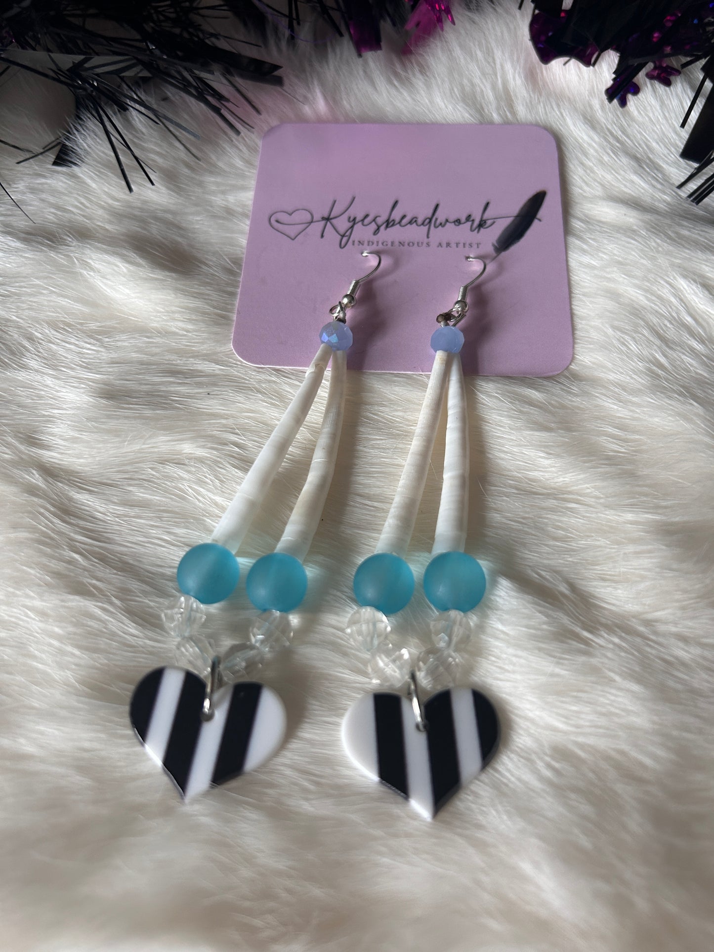 Stripe Spooky Blue Dentalium Earrings