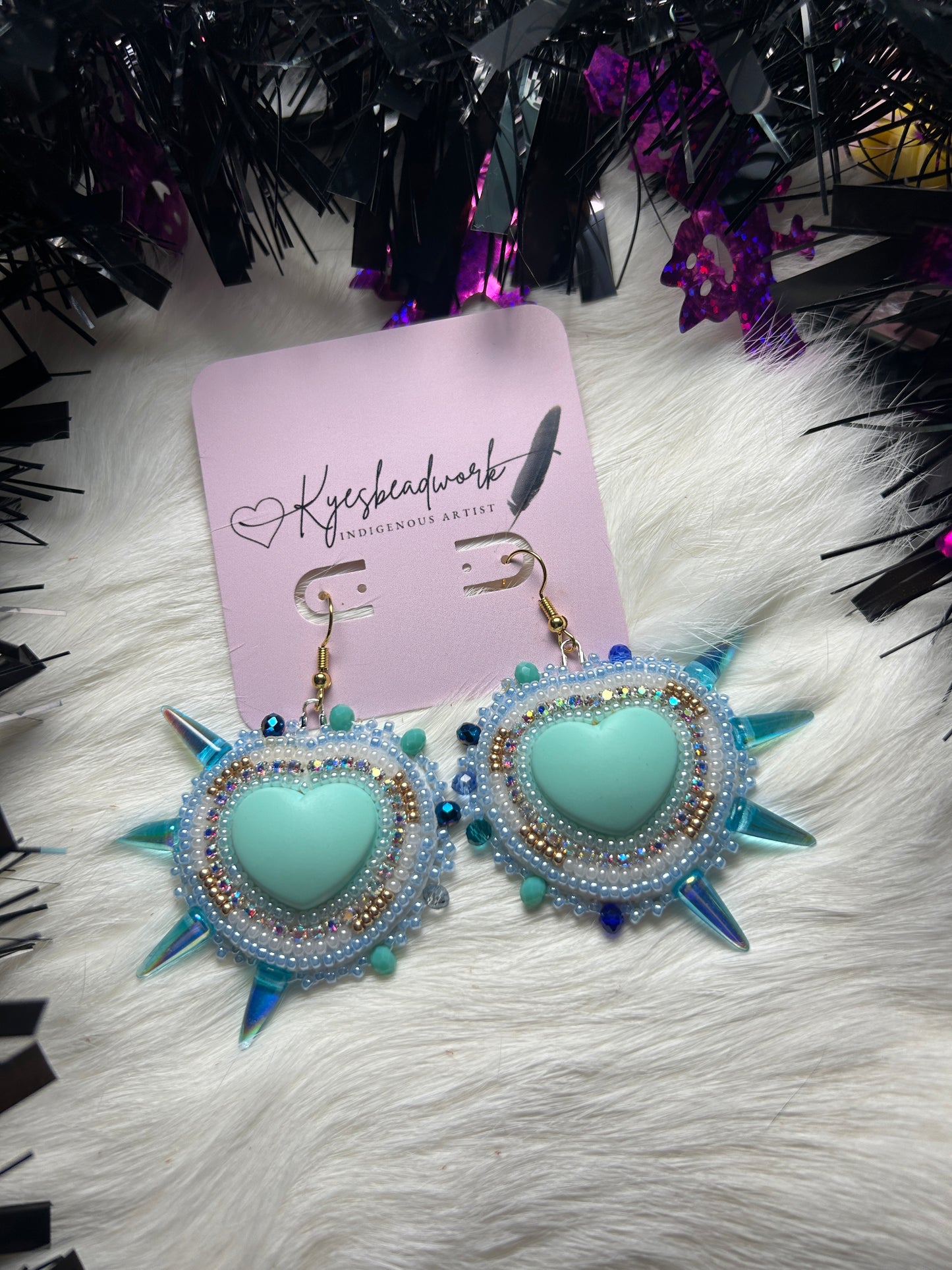 Blue Spiked Heart Earrings