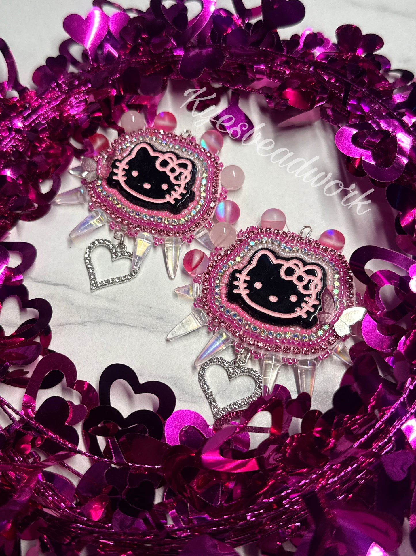 Pink Hello Kitty Spiked Beaded Earrings