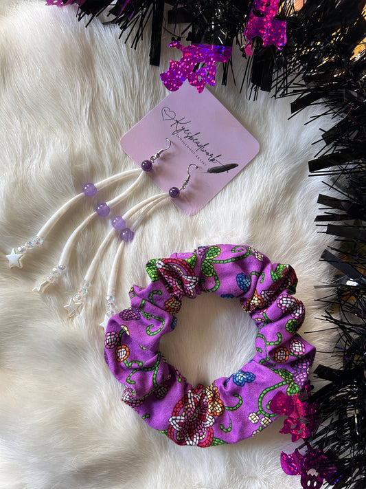 Purple Dentalium Shell Earrings With Scrunchie