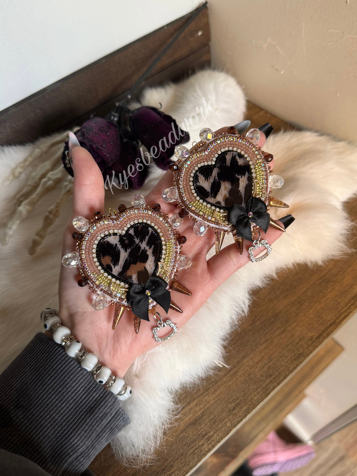 Cheetah Neutral Spiked Beaded Earrings