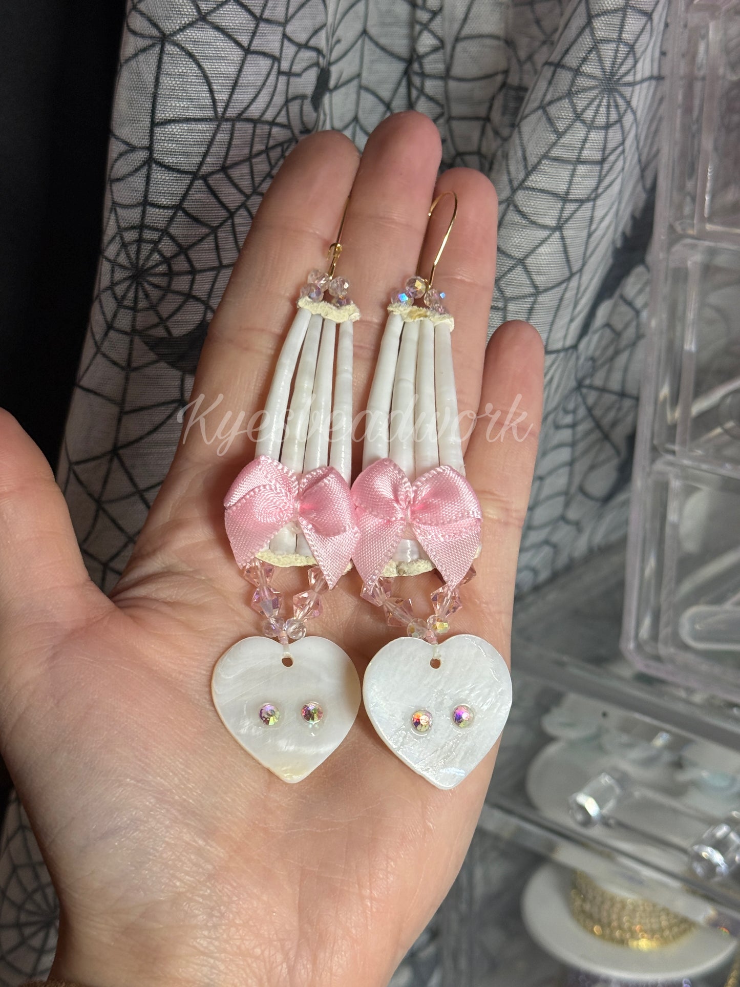 Pink heart Shell Dentalium Earrings
