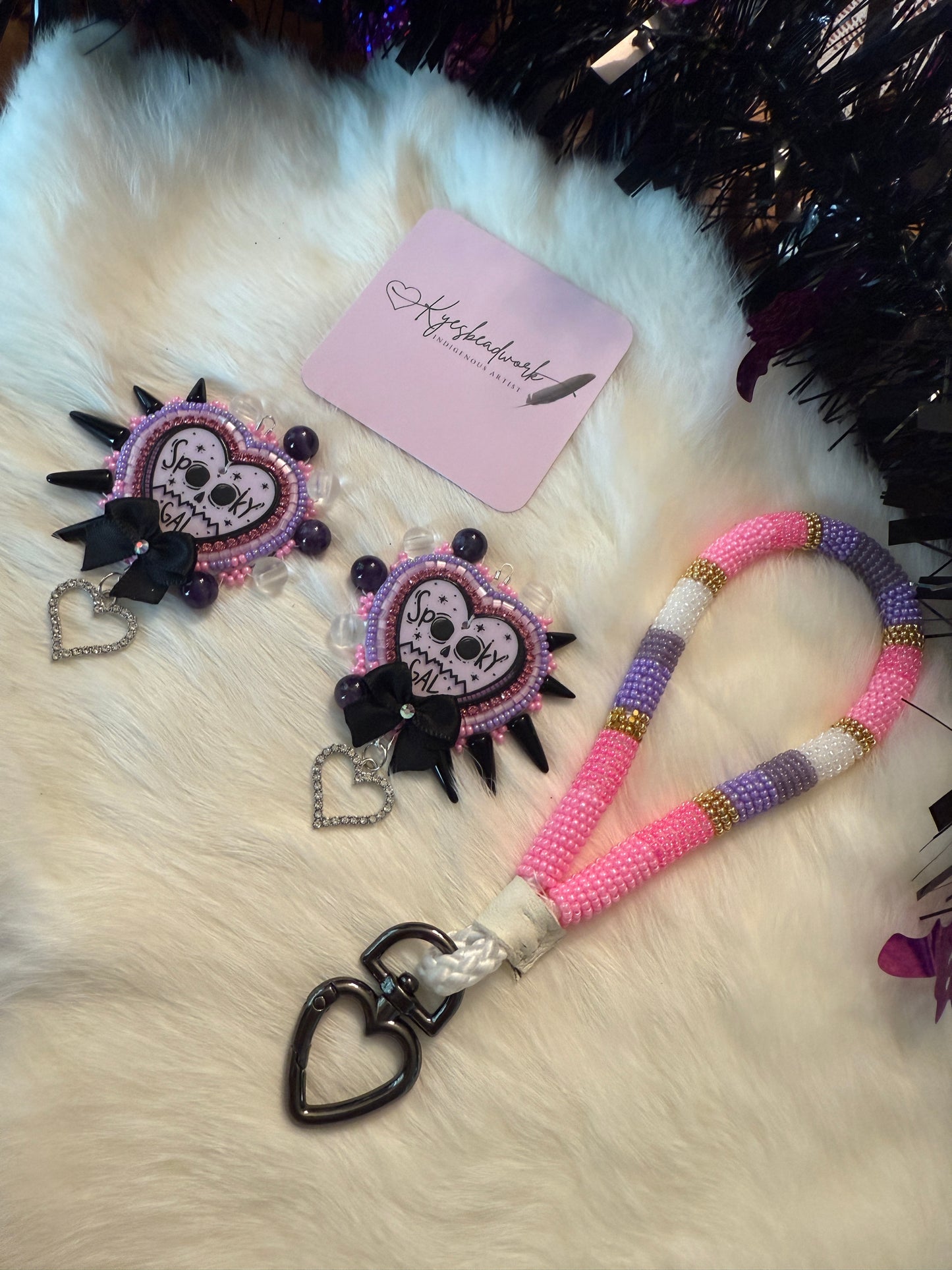 Spooky Gal Spiked Beaded Earrings With Lanyard Set