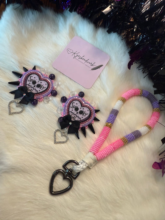Spooky Gal Spiked Beaded Earrings With Lanyard Set