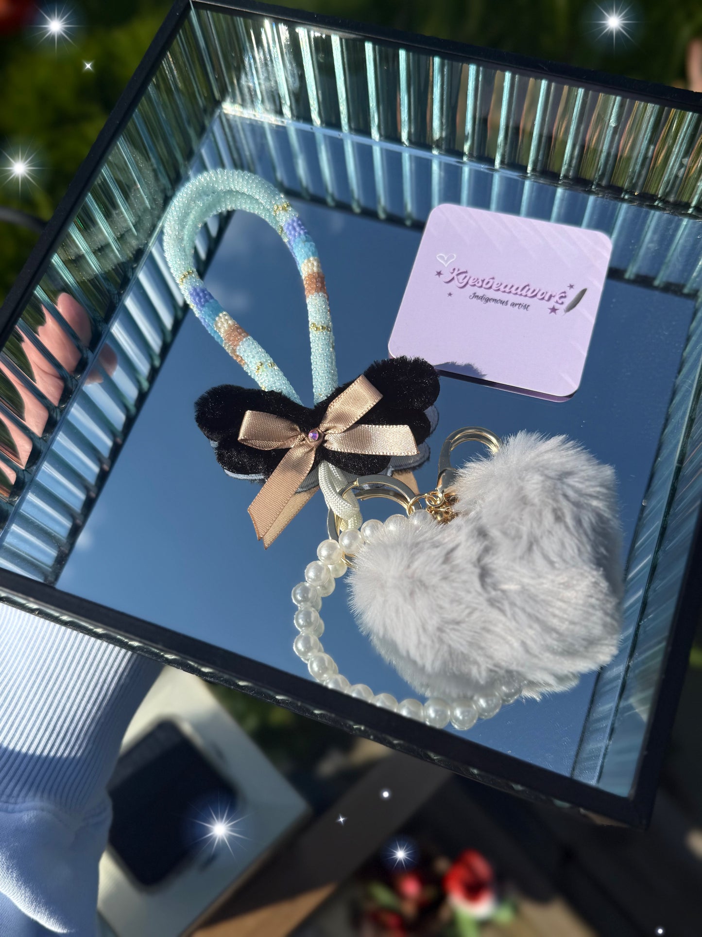 Blue Beaded Lanyard With Angel Wings And Pom!
