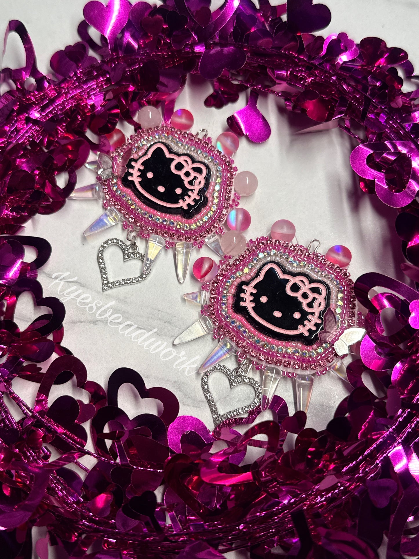 Pink Hello Kitty Spiked Beaded Earrings