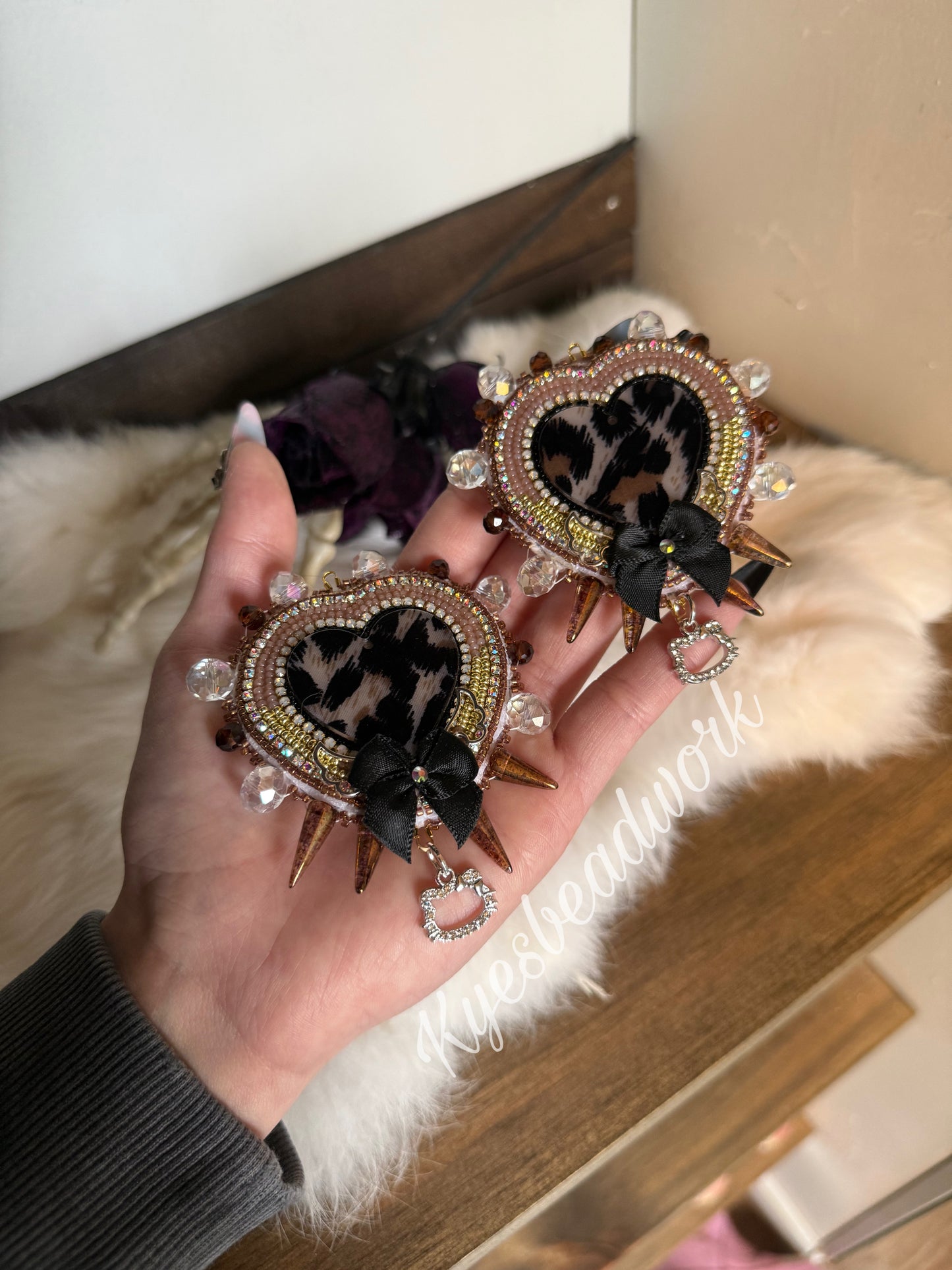 Cheetah Neutral Spiked Beaded Earrings