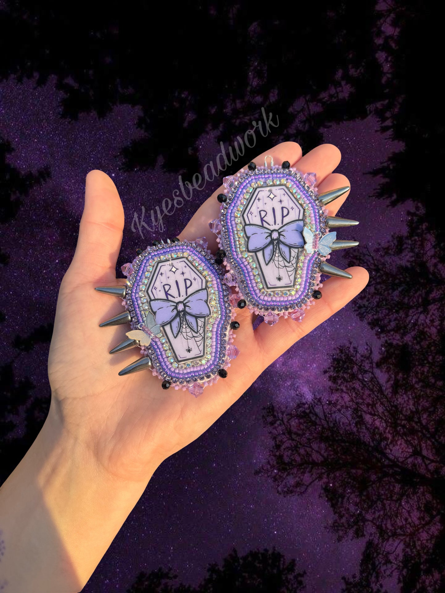 Purple Casket Spiked Earrings