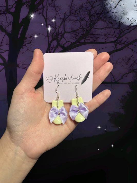 Purple Bow Elk Teeth Imitation Earrings