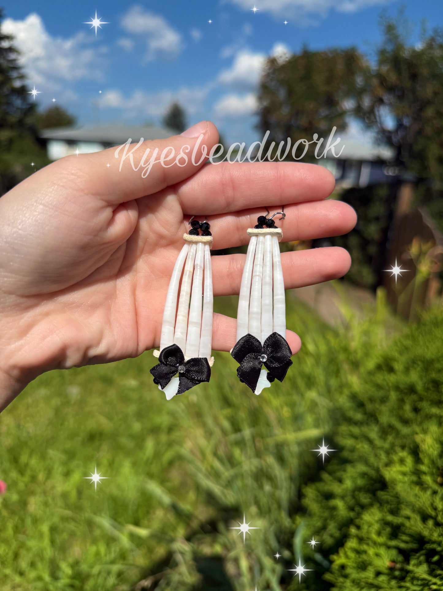 Black Bow Dentalium Earrings