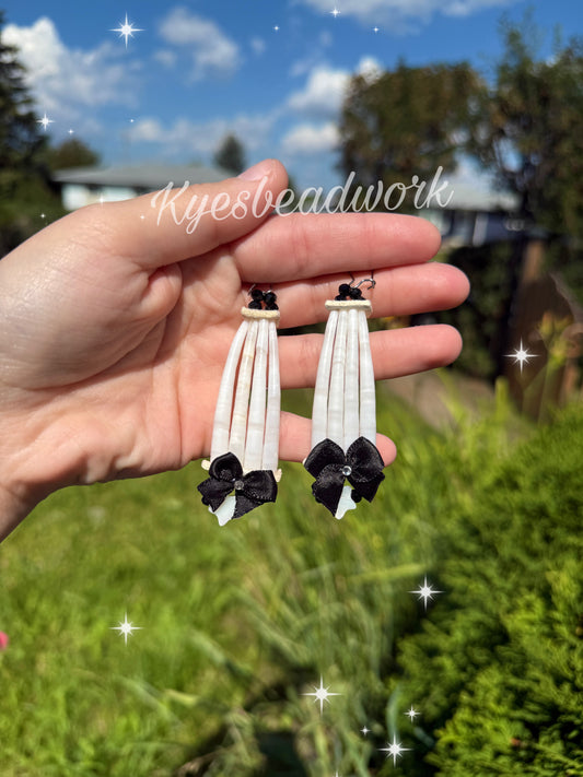 Black Bow Dentalium Earrings