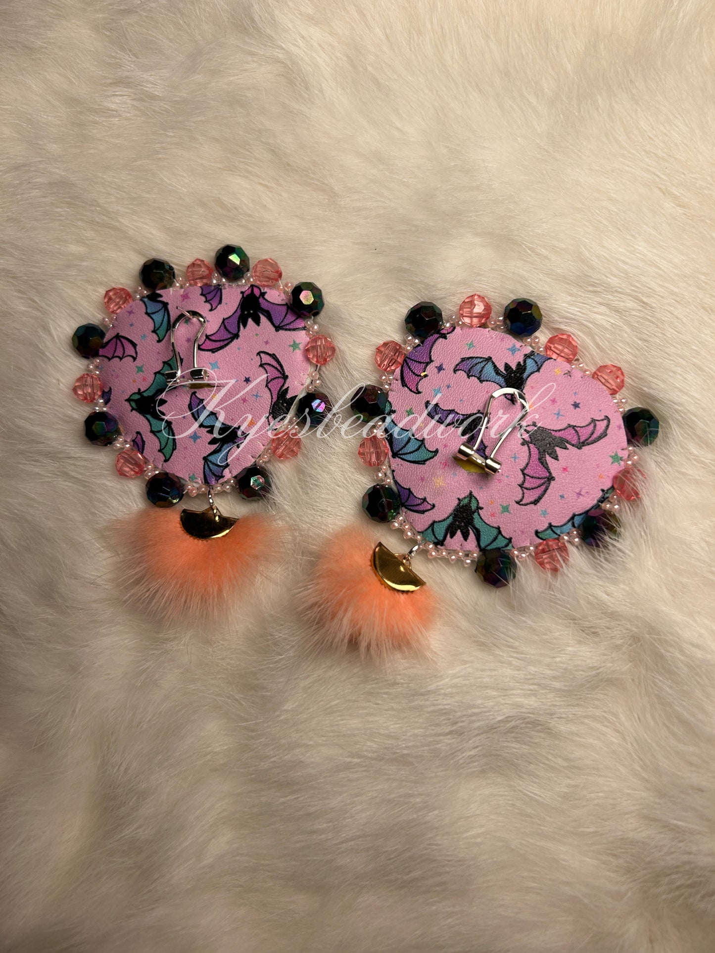 Pink Bat Earrings With Mink Tuffs