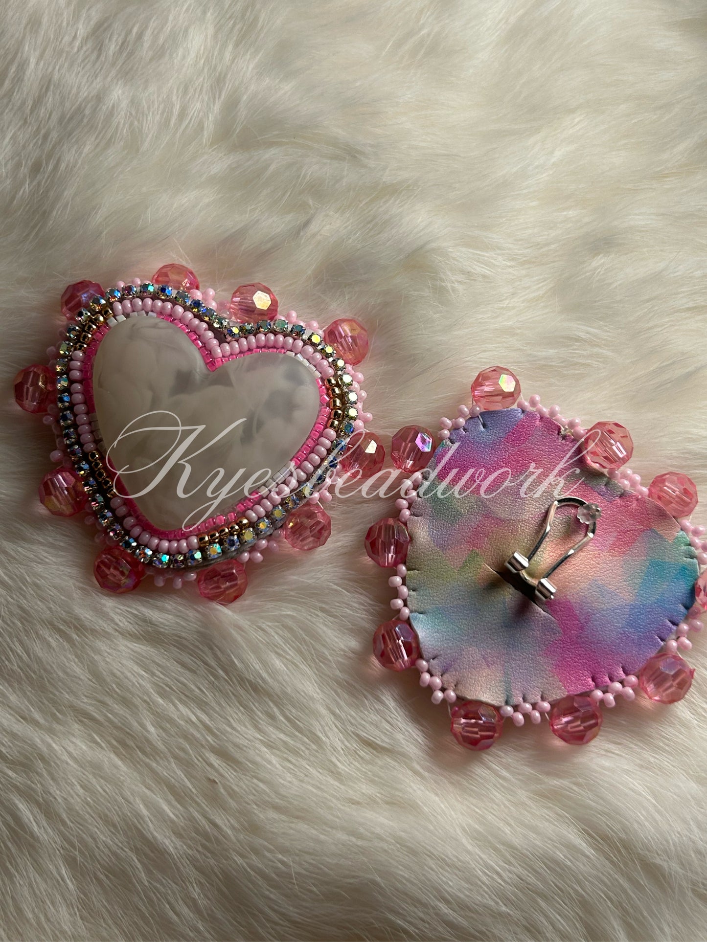 Big Luxurious Pink Heart Beaded Earrings